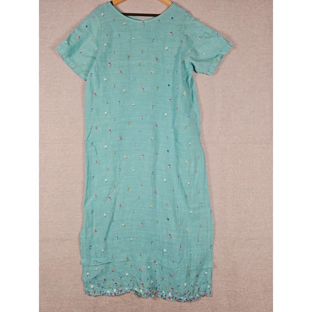 C.C. Collection Vintage 100% Linen Floral Dress Large Teal Green Made in USA L